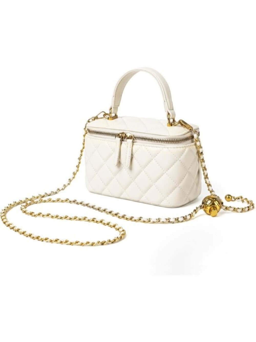 〽️Women's White Quilted Mini Box Chain Strap Small Leather Purse Crossbody Bags